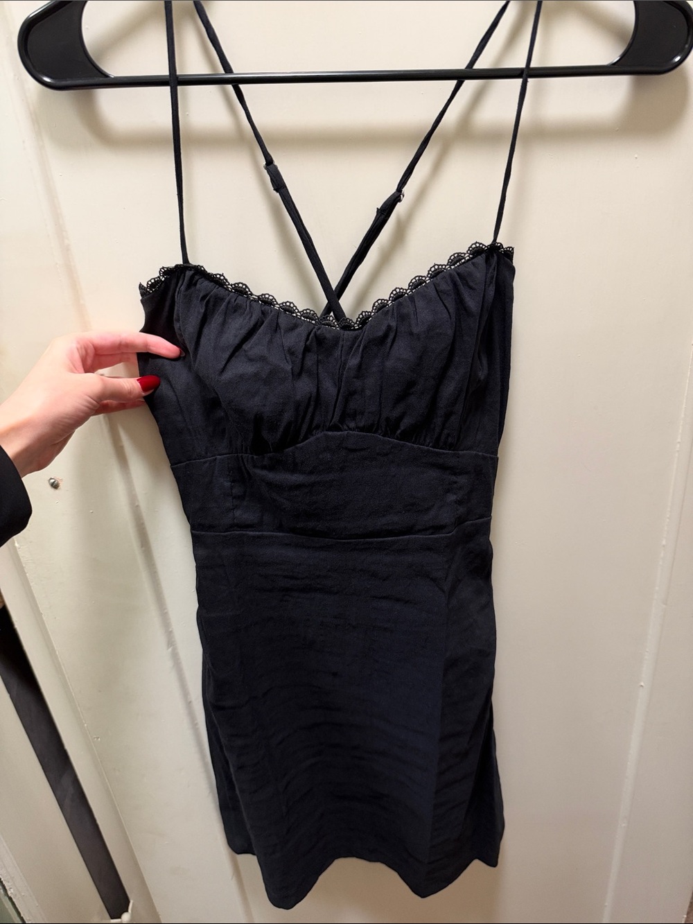 Zara Black Lace-Trim Spaghetti Strap Dress